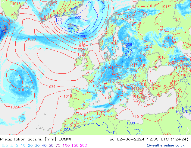 Totale neerslag ECMWF zo 02.06.2024 12 UTC