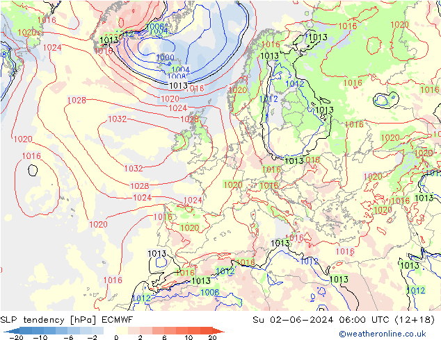 Tendenza di Pressione ECMWF dom 02.06.2024 06 UTC