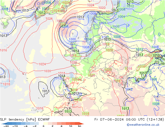 Tendencia de presión ECMWF vie 07.06.2024 06 UTC