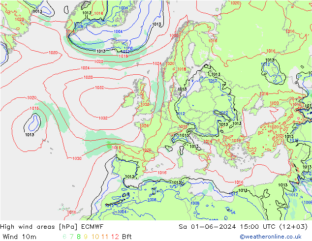 High wind areas ECMWF сб 01.06.2024 15 UTC