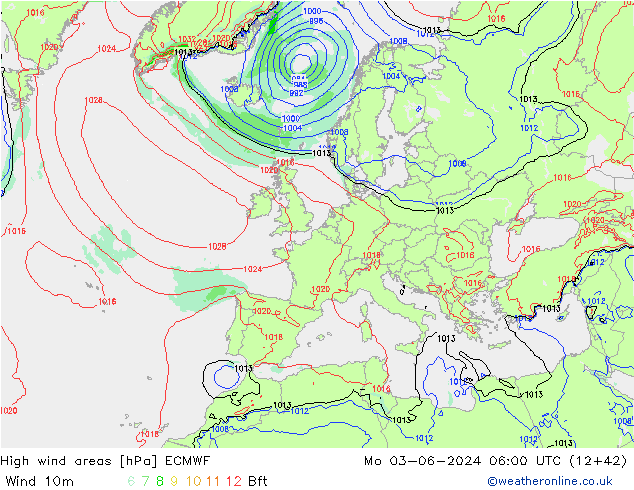 High wind areas ECMWF lun 03.06.2024 06 UTC