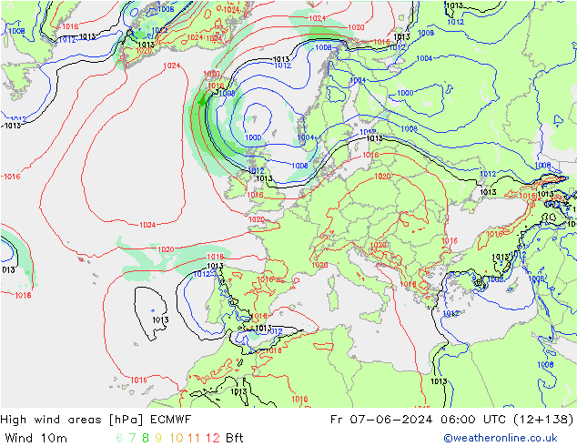 High wind areas ECMWF vie 07.06.2024 06 UTC