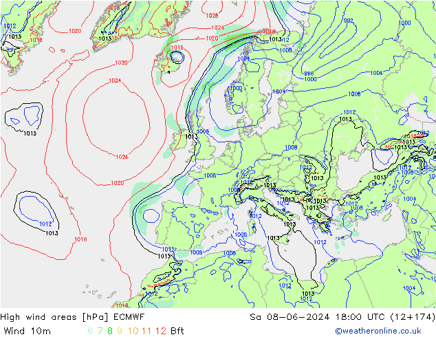 High wind areas ECMWF  08.06.2024 18 UTC