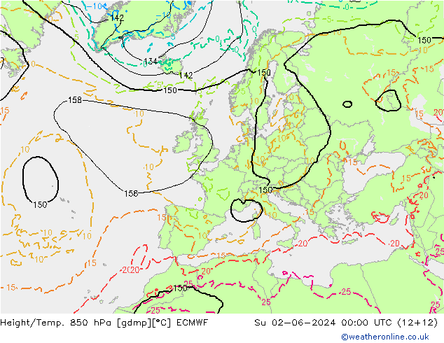 Height/Temp. 850 hPa ECMWF dom 02.06.2024 00 UTC