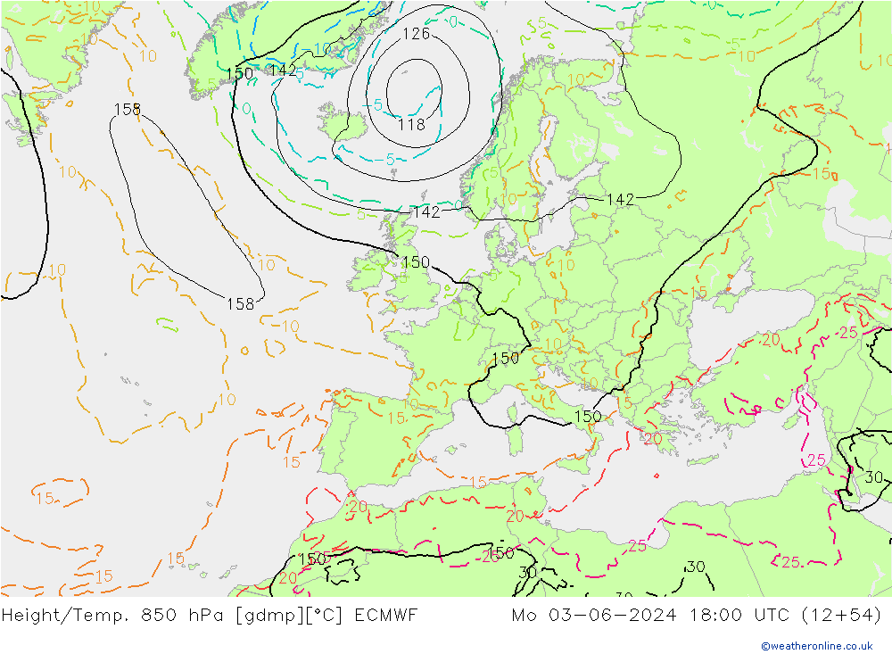 Z500/Rain (+SLP)/Z850 ECMWF Po 03.06.2024 18 UTC