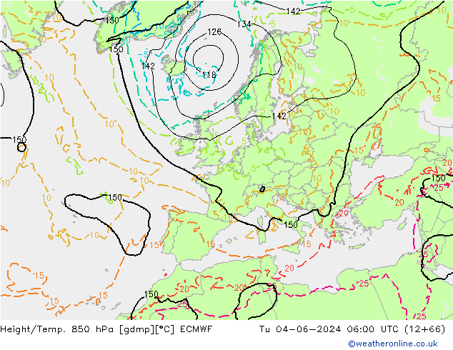 Z500/Rain (+SLP)/Z850 ECMWF wto. 04.06.2024 06 UTC