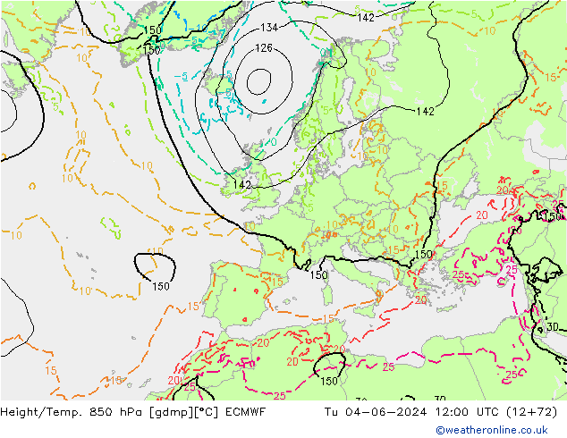 Z500/Rain (+SLP)/Z850 ECMWF Tu 04.06.2024 12 UTC