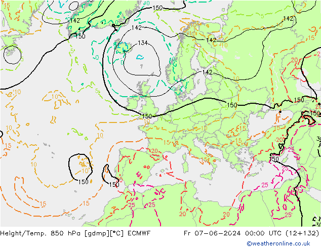 Height/Temp. 850 гПа ECMWF пт 07.06.2024 00 UTC