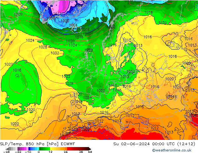 SLP/Temp. 850 hPa ECMWF Su 02.06.2024 00 UTC