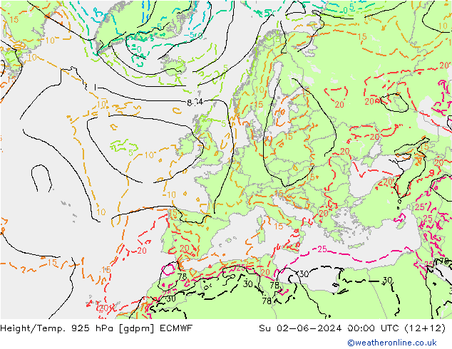 Height/Temp. 925 hPa ECMWF  02.06.2024 00 UTC