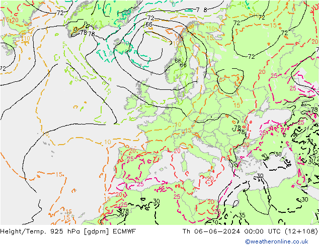 Height/Temp. 925 hPa ECMWF czw. 06.06.2024 00 UTC