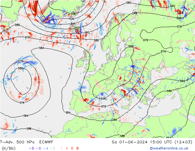 T-Adv. 500 hPa ECMWF Sa 01.06.2024 15 UTC