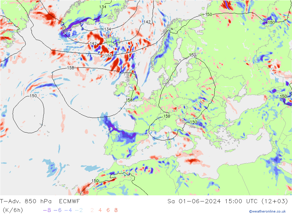 T-Adv. 850 hPa ECMWF Sa 01.06.2024 15 UTC