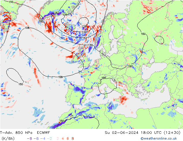 T-Adv. 850 hPa ECMWF dim 02.06.2024 18 UTC