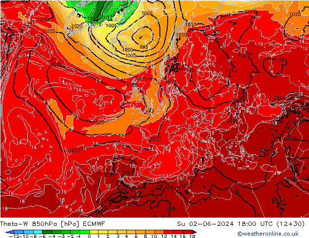 Theta-W 850hPa ECMWF dom 02.06.2024 18 UTC