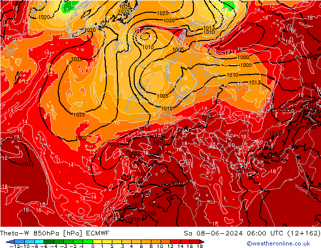 Theta-W 850hPa ECMWF za 08.06.2024 06 UTC