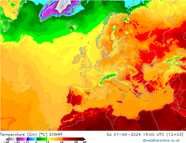 Temperaturkarte (2m) ECMWF Sa 01.06.2024 15 UTC