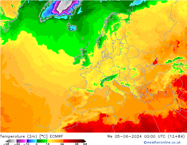 Sıcaklık Haritası (2m) ECMWF Çar 05.06.2024 00 UTC