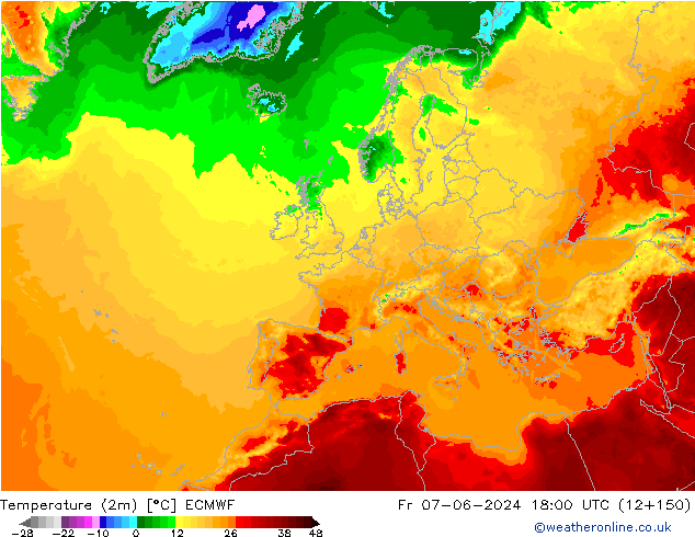 Sıcaklık Haritası (2m) ECMWF Cu 07.06.2024 18 UTC