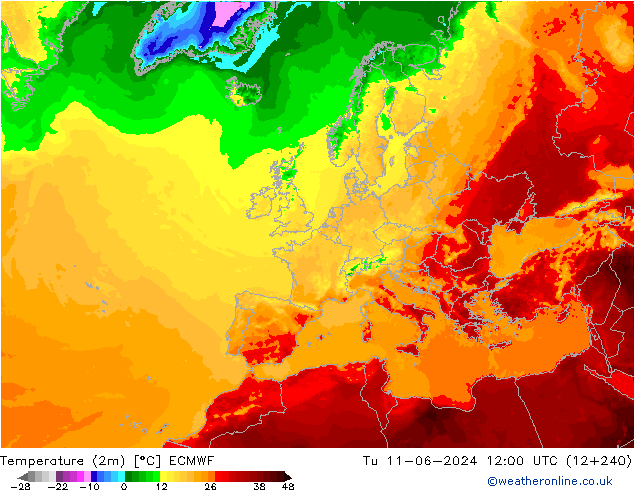 Temperatura (2m) ECMWF Ter 11.06.2024 12 UTC
