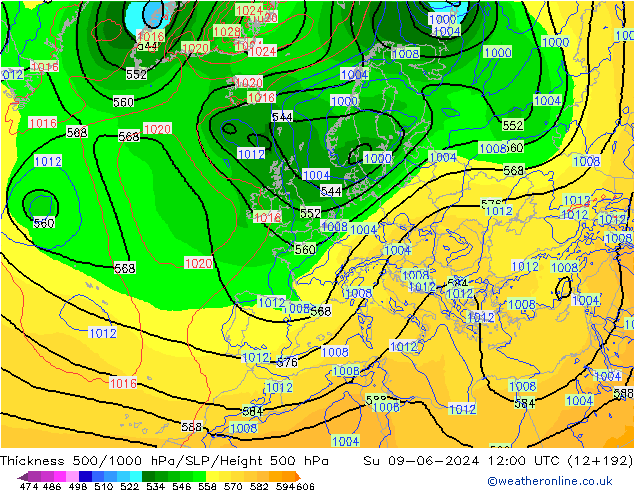 Thck 500-1000hPa ECMWF Su 09.06.2024 12 UTC