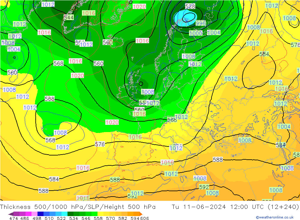 Thck 500-1000hPa ECMWF Út 11.06.2024 12 UTC