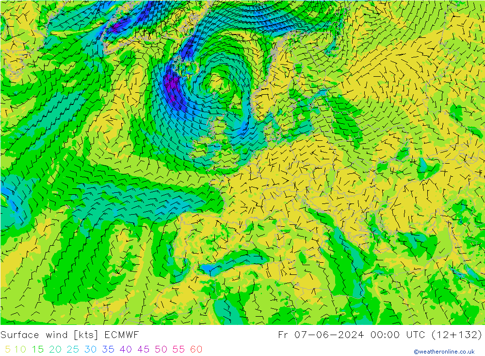 Surface wind ECMWF Fr 07.06.2024 00 UTC