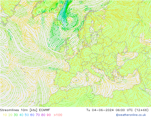 Stromlinien 10m ECMWF Di 04.06.2024 06 UTC