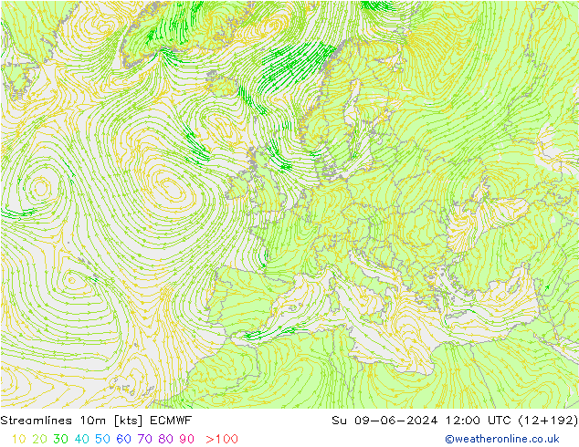 Linha de corrente 10m ECMWF Dom 09.06.2024 12 UTC