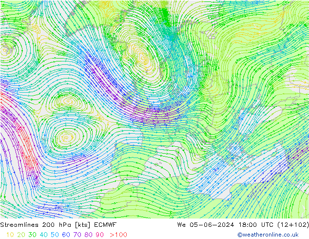 ветер 200 гПа ECMWF ср 05.06.2024 18 UTC