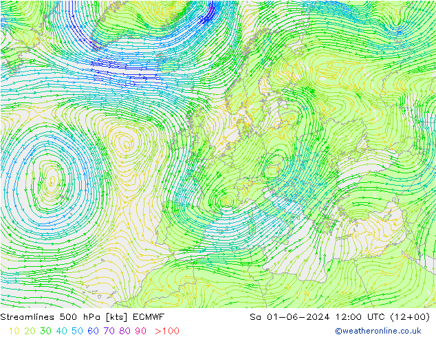 风 500 hPa ECMWF 星期六 01.06.2024 12 UTC
