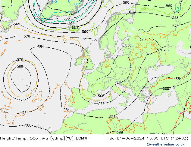 Hoogte/Temp. 500 hPa ECMWF za 01.06.2024 15 UTC