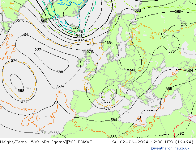 Z500/Yağmur (+YB)/Z850 ECMWF Paz 02.06.2024 12 UTC