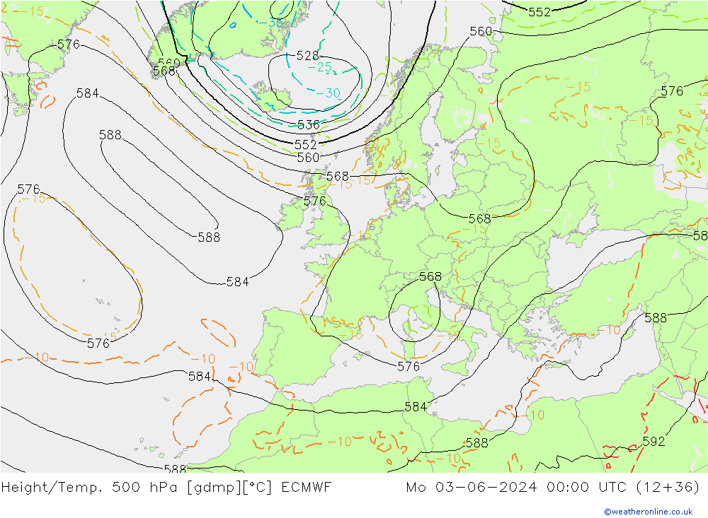 Z500/Rain (+SLP)/Z850 ECMWF lun 03.06.2024 00 UTC