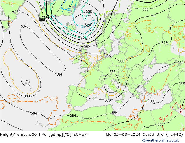 Z500/Rain (+SLP)/Z850 ECMWF Po 03.06.2024 06 UTC