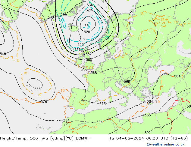 Z500/Rain (+SLP)/Z850 ECMWF wto. 04.06.2024 06 UTC