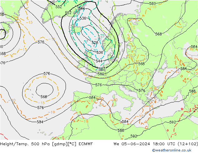 Z500/Rain (+SLP)/Z850 ECMWF ср 05.06.2024 18 UTC