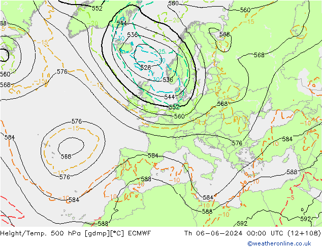 Z500/Rain (+SLP)/Z850 ECMWF jue 06.06.2024 00 UTC