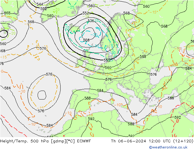 Z500/Rain (+SLP)/Z850 ECMWF Th 06.06.2024 12 UTC