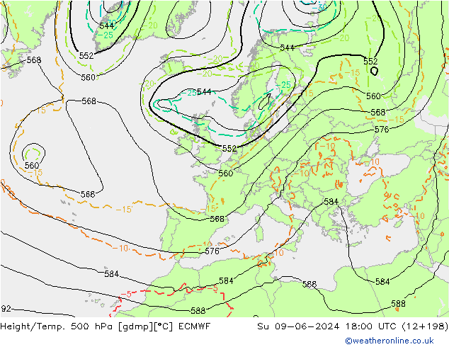 Z500/Rain (+SLP)/Z850 ECMWF So 09.06.2024 18 UTC