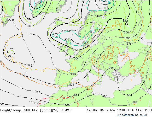 Z500/Yağmur (+YB)/Z850 ECMWF Paz 09.06.2024 18 UTC