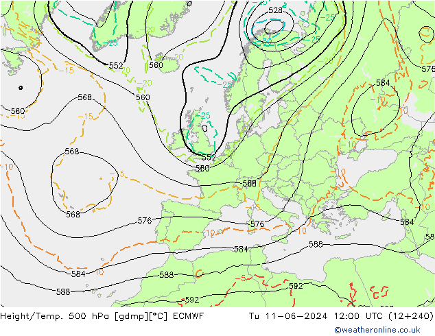 Z500/Yağmur (+YB)/Z850 ECMWF Sa 11.06.2024 12 UTC