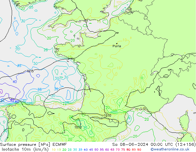 Eşrüzgar Hızları (km/sa) ECMWF Cts 08.06.2024 00 UTC