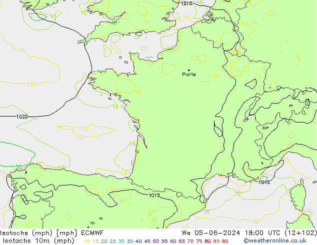 Izotacha (mph) ECMWF śro. 05.06.2024 18 UTC