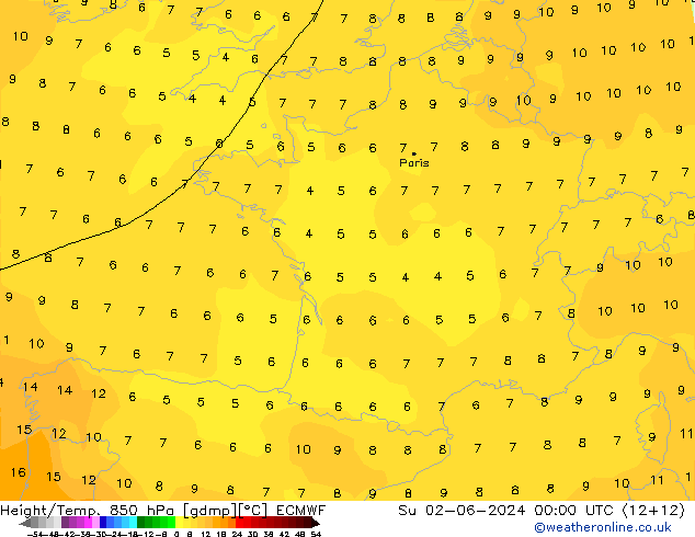 Yükseklik/Sıc. 850 hPa ECMWF Paz 02.06.2024 00 UTC