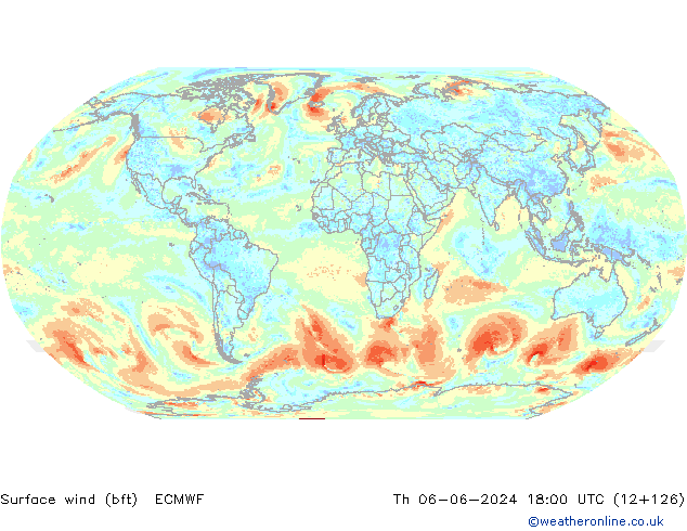 Bodenwind (bft) ECMWF Do 06.06.2024 18 UTC