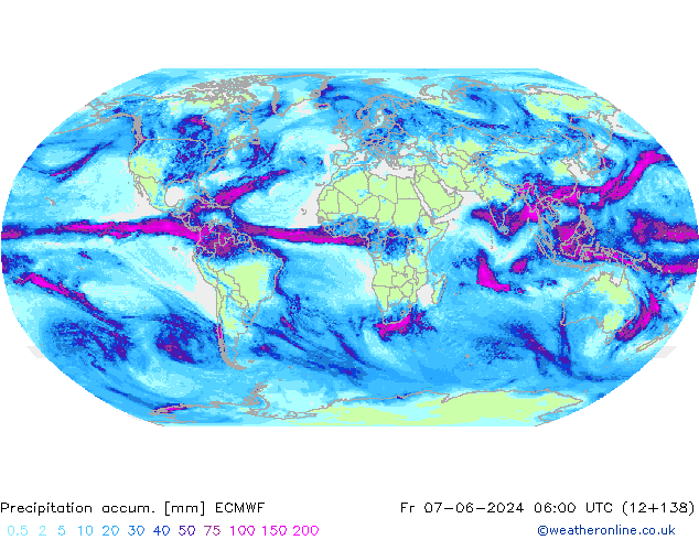 Precipitation accum. ECMWF Pá 07.06.2024 06 UTC