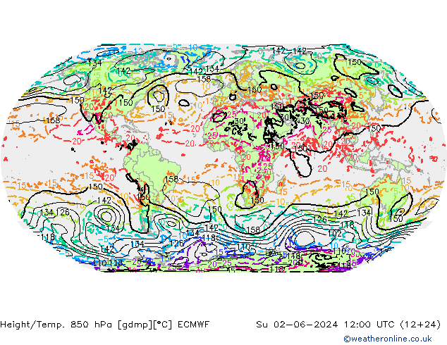 Z500/Yağmur (+YB)/Z850 ECMWF Paz 02.06.2024 12 UTC