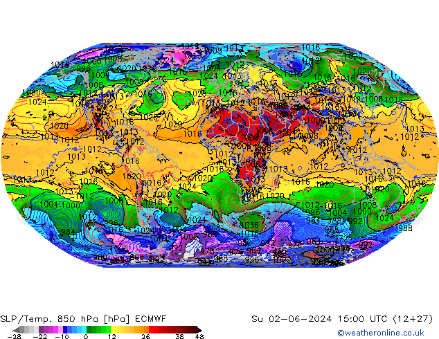 SLP/Temp. 850 hPa ECMWF dim 02.06.2024 15 UTC