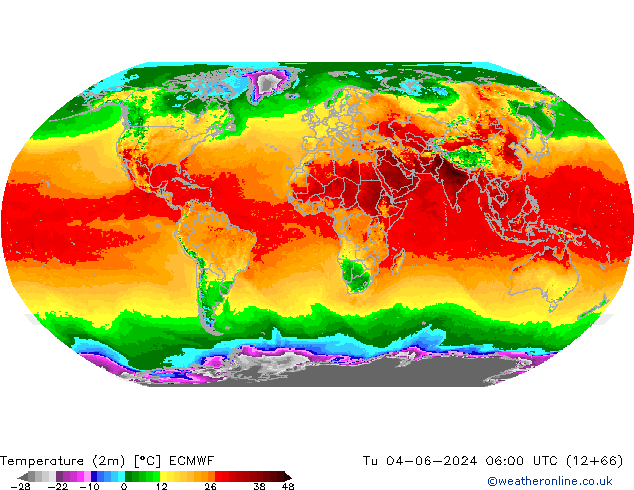 Temperature (2m) ECMWF Tu 04.06.2024 06 UTC